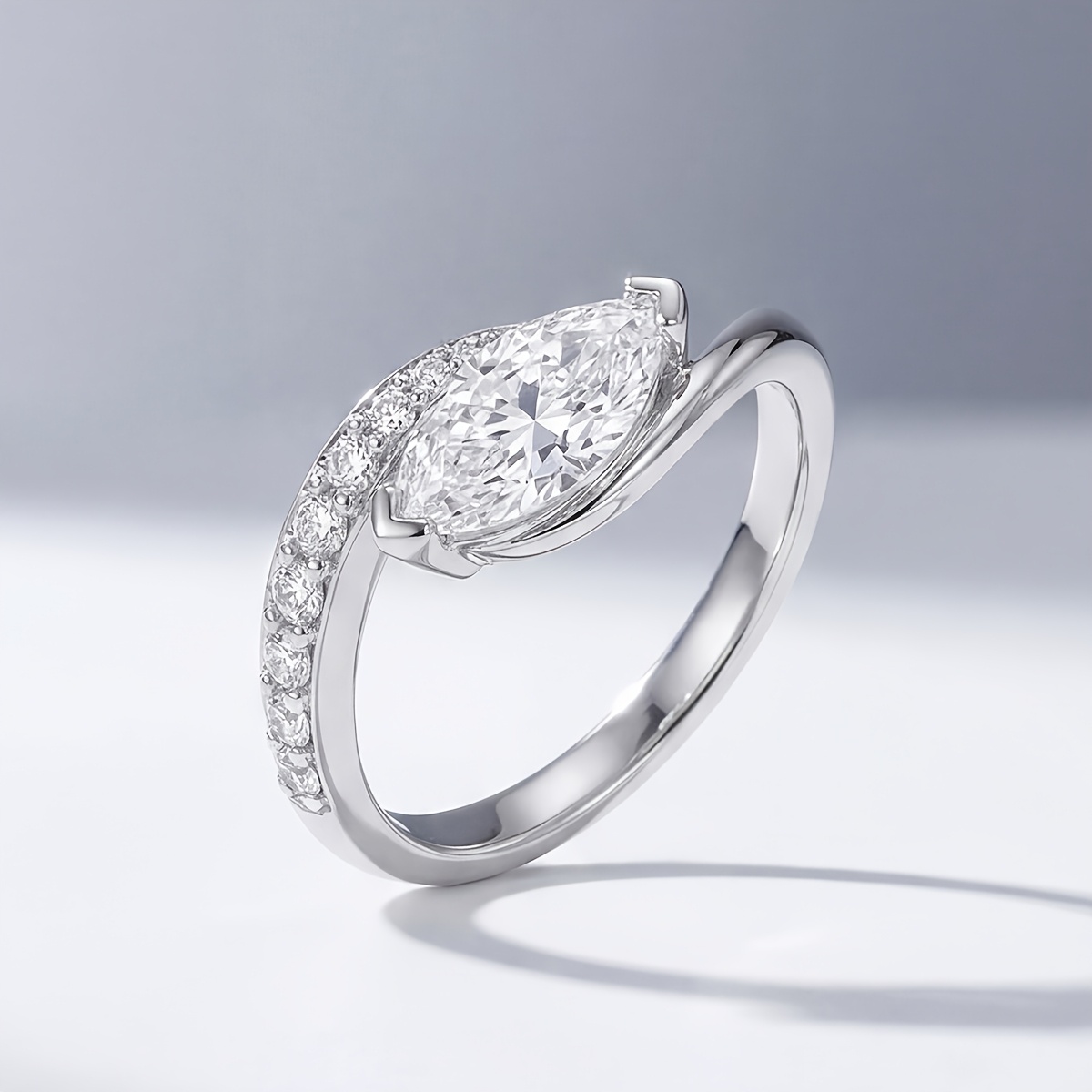 Women's Twisted Arm Half-Inlaid Marquise Ring
